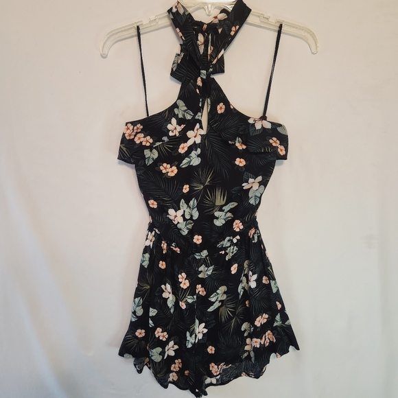 Aeropostale Pants - Tropical Floral Tie Back Halterneck Shorts Romper